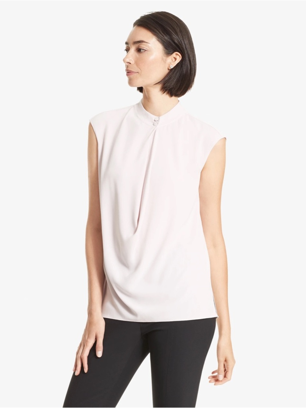 MM.LaFleur The Cristeta Top Sleeveless Draped Mock-Neck Camisole in Light Pink
